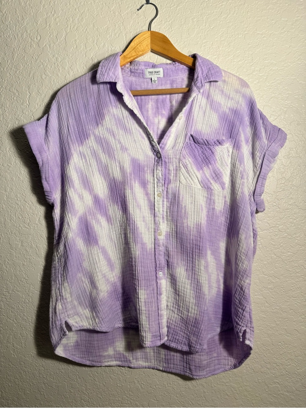 True Craft Lavender and White Tie-Dye Button Down Shirt